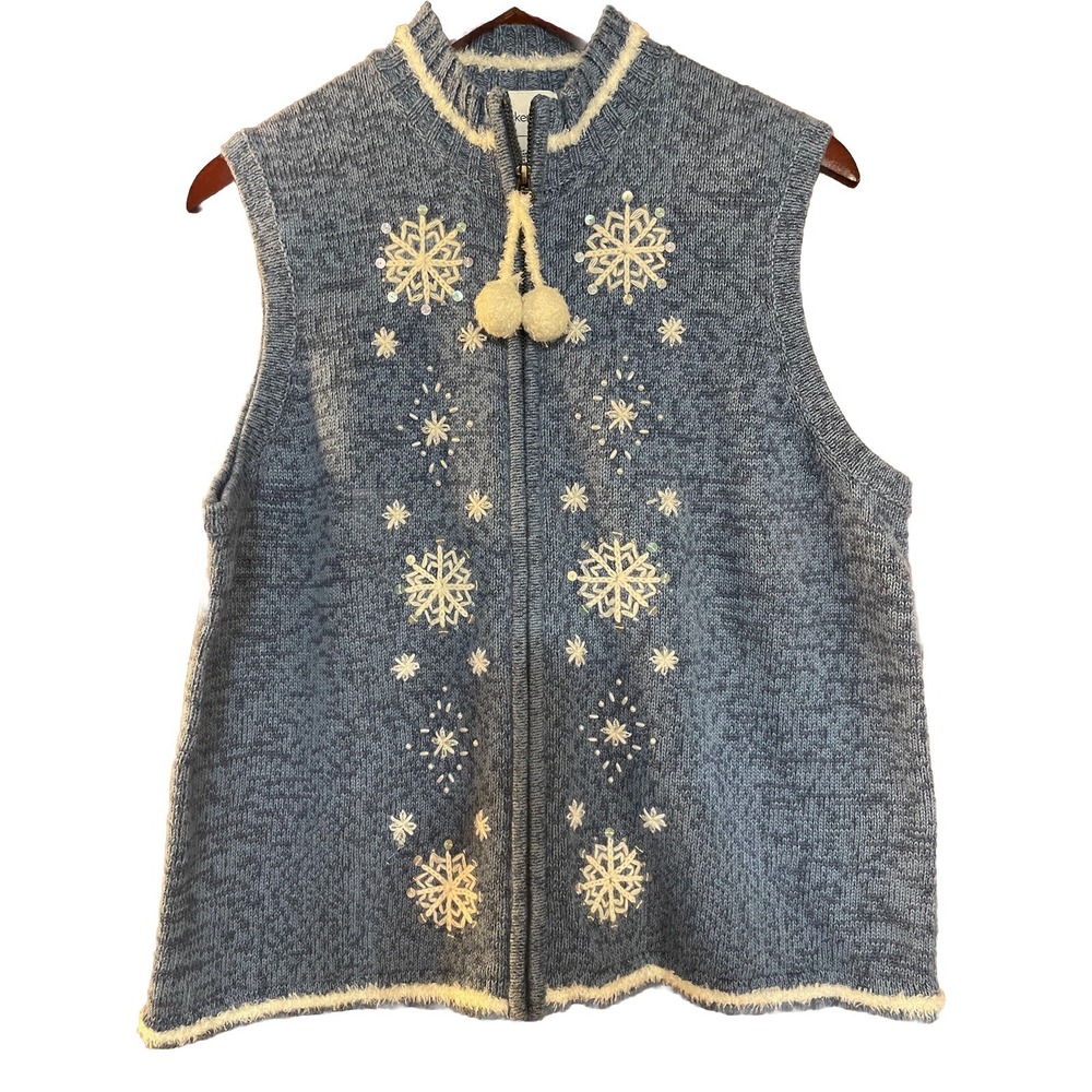 Women's Christmas Winter Sweater Vest Breckenridge Ugly Granny Snowflake Blue